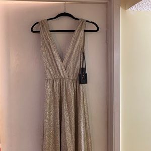 Floor length champagne colored dress